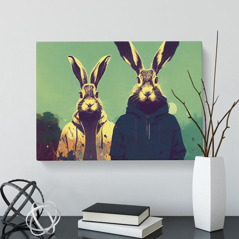 Two Modern Hares - Wrapped Canvas, 50cm H x 76cm W x 3cm D