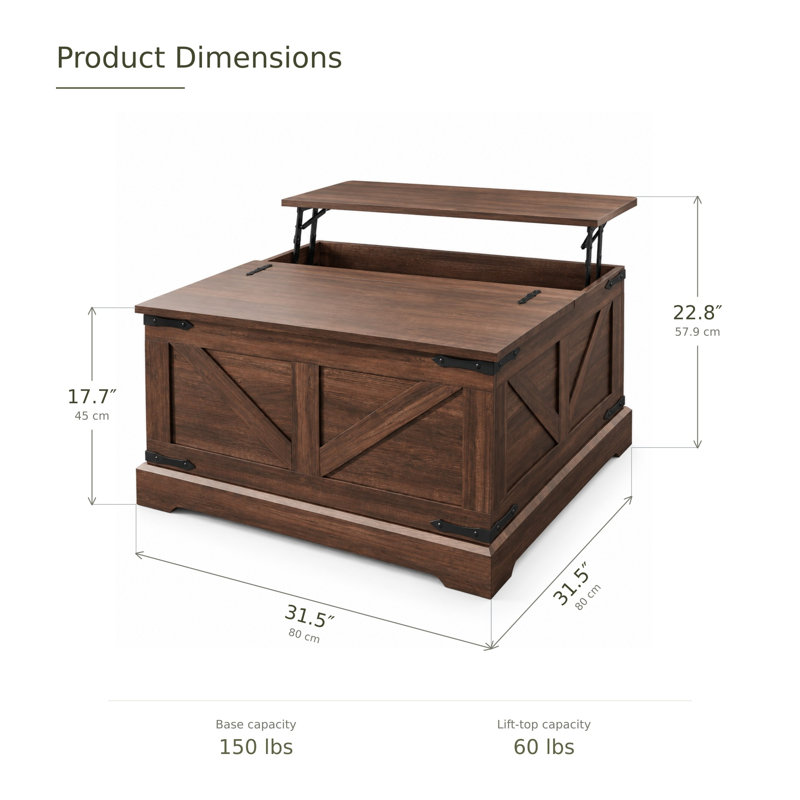 31.5" W Coffee Table with Hidden Storage, Farmhouse Lift Top Coffee Table for Living Room -Brown, Brown