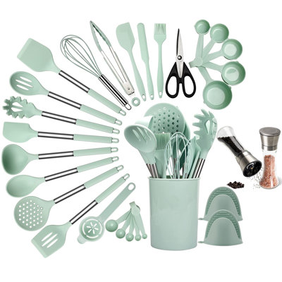 Ensemble de 30 ustensiles de cuisine en silicone pour cuisine, y compris le moulin à sel et à poivre