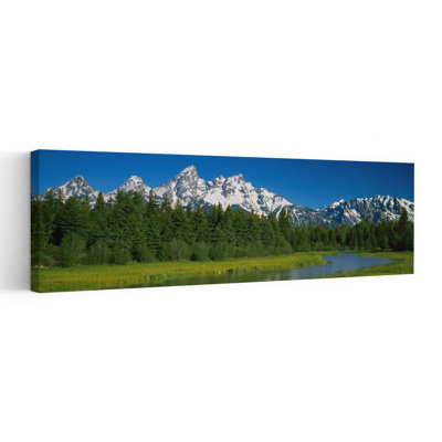 Trees along a river Near Schwabachers Landing Grand Teton National Park Wyoming USA 1 Piece Wrapped Canvas Panoramic Wall Art