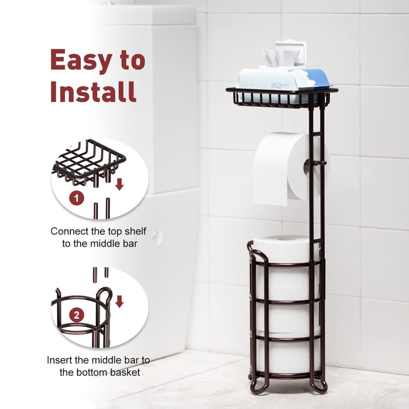 Porte-papier hygiénique avec tablette de rangement et distributeur de papier hygiénique pour rouleaux de rechange, Bronze