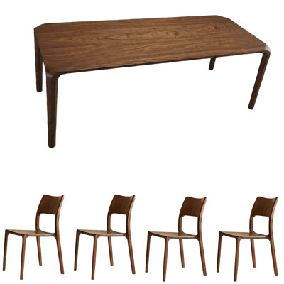 Montavius Walnut Rectangular Dining Table Set