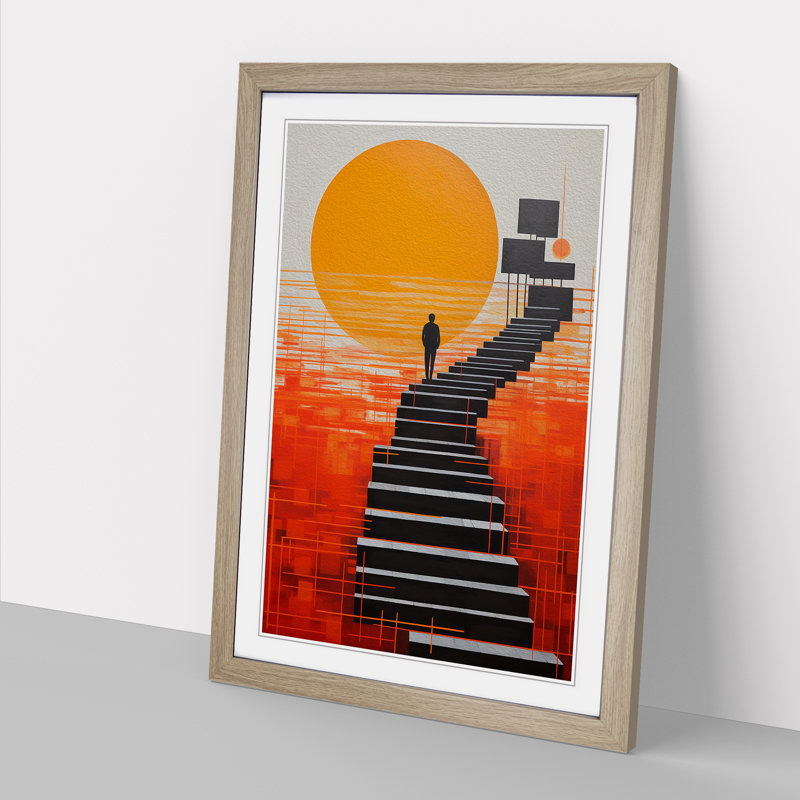 Pier Constructivism - Single Picture Frame Print on Wood, Oak Framed, 34cm H x 25cm W x 2cm D