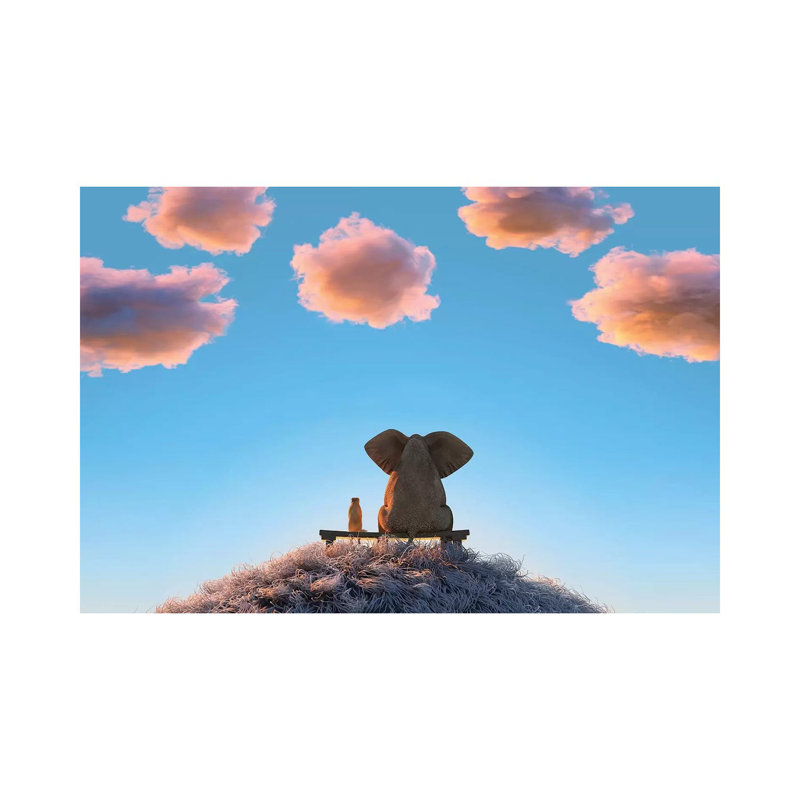 Elephant And Dog Are Sitting On A Hill II 1 Piece Wrapped Canvas Wall Art, 101.6 cm H x 66.04 cm W x 3.175 cm D