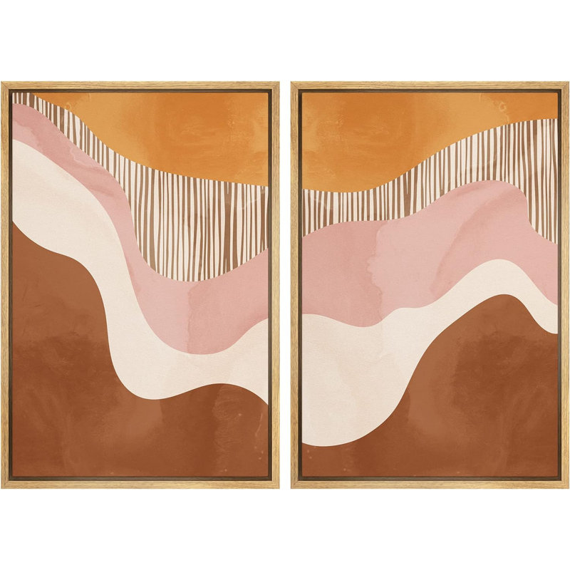 Mid-Century, Mid-Century, pastel, orange, rose, brun, champ, formes abstraites, chic moderne sur toile