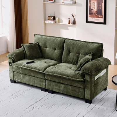 74.41" Chenille Loveseat with USB Charging and Side Storage Pockets
