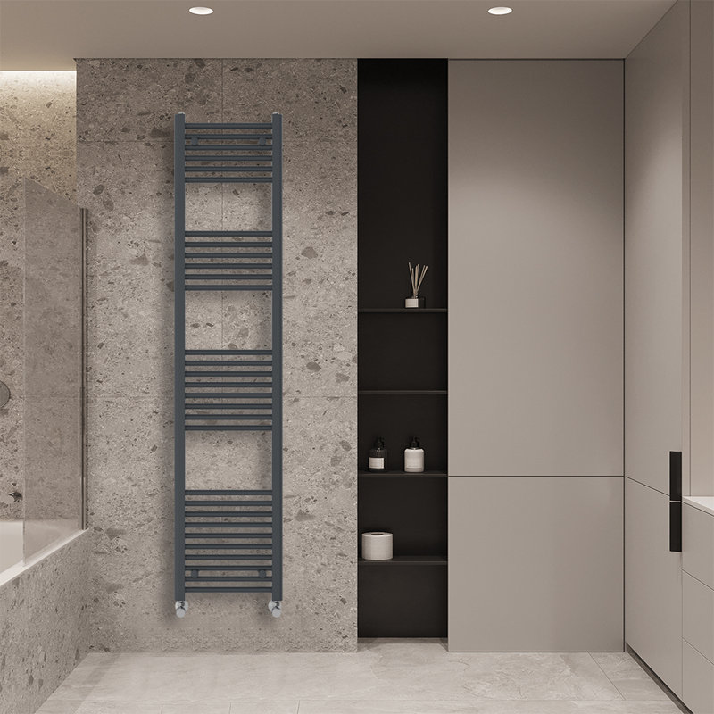 Wiest Straight Heated Towel Rail Radiator Bathroom Ladder Warmer, 180cm H x 40cm W x 3cm D, Anthracite