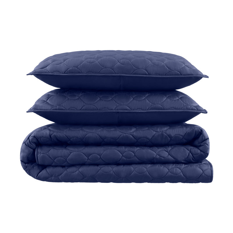 Simply Comfort Solid Quilt Set, King Quilt, Navy