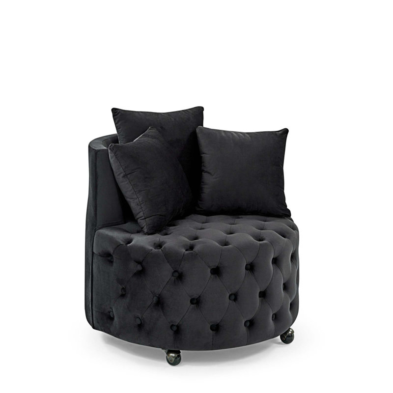 Jakora Velvet Swivel Barrel Chair, Black Velvet