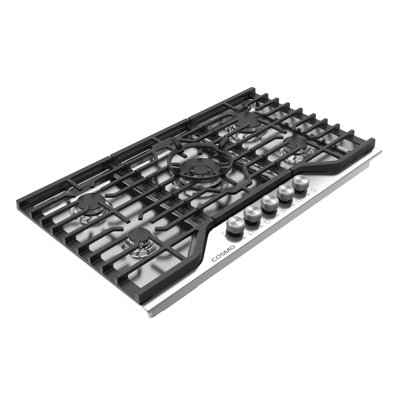 Cosmo 36 In. Vista Collection Drop-in Gas Cooktop With 5 Burners, Metal Knobs, Cast Iron Grates In Stainless Steel
