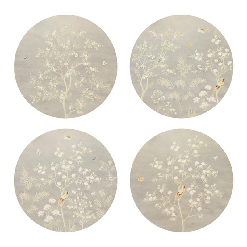 Chinoiserie Round Placemat Set, Gray