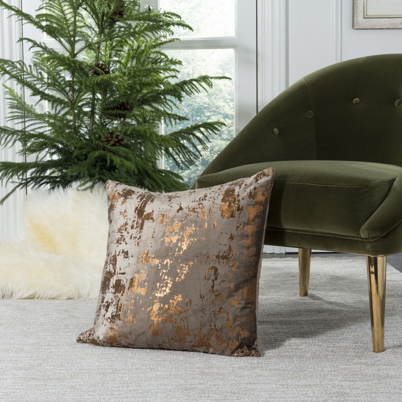 Abstract Cotton Blend Reversible Throw Pillow, 20" x 20", Brown/Copper