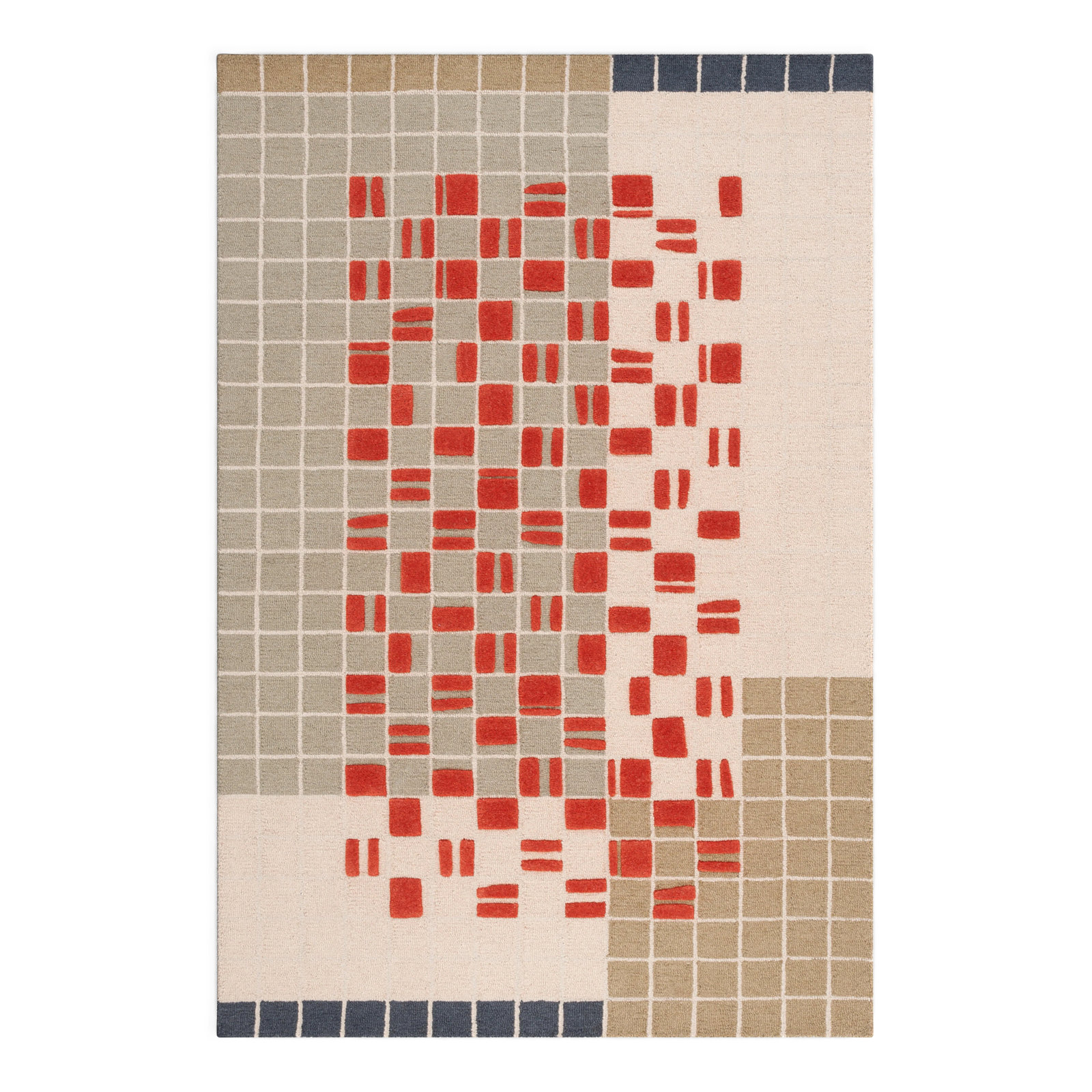Elswick Gray Red Hand-Tufted Geometric Wool Rug, Rectangle 2' x 3'