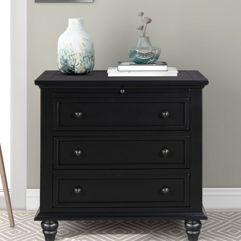 3 armoires noires - Polyvalentes pour la chambre à coucher, le vestibule, le téléphone avec plateau Ustyle en bois massif noir, la chambre à coucher ou le salon