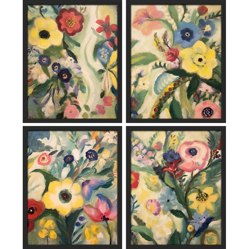 «Vibrant Impressionist Flower», impression florale colorée sur papier, 4 pièces, Naturel, H 14 po x l 11 po