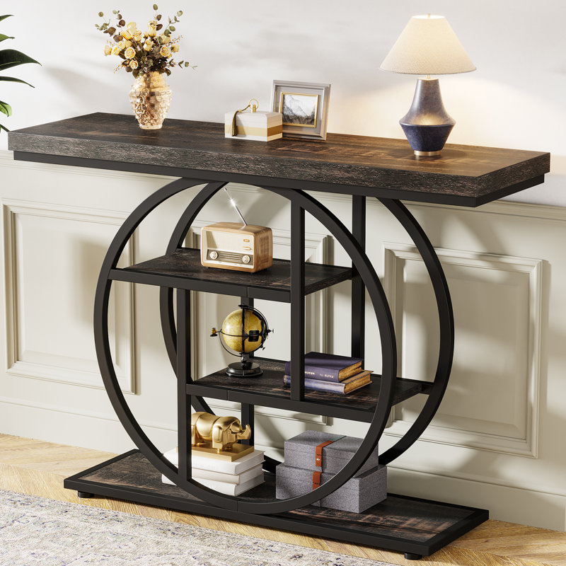 Nazirah 41.3'' Console Table, Black, Dark Rustic Oak