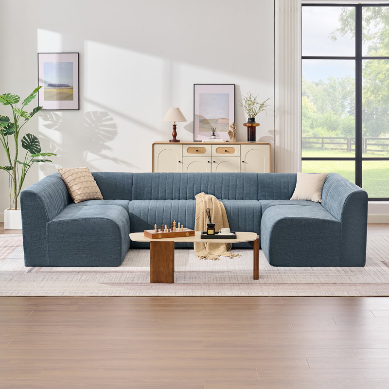 121.8" Upholstered Sectional Modern Chenille Modular Compression Banquette Sofa Dining Booth, 28.8" H x 121.8" W x 106.2" D