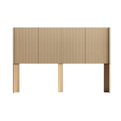 Modern King Size Natural Oak Wood Headboard With Fluted Panel Wingback, 3D Carving, Versatile For Bedroom Decor Wall Mounted Wingback In Oak, , Easy Assembly, Strong And