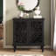 Commode d'appoint rétro sculptée, buffet de rangement à 2 portes avec motif floral symétrique, tablette réglable et pieds en bois massif pour le vestibule du salon (noir)