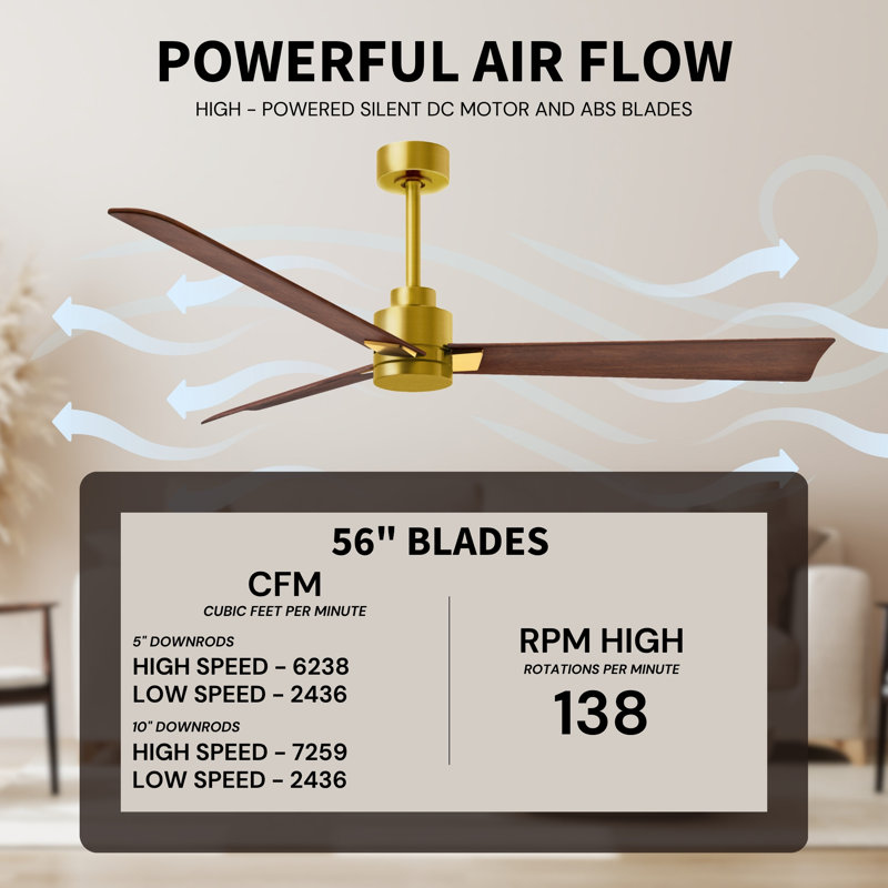 Alessandra Outdoor Downrod Ceiling Fan, Brushed Brass, Walnut