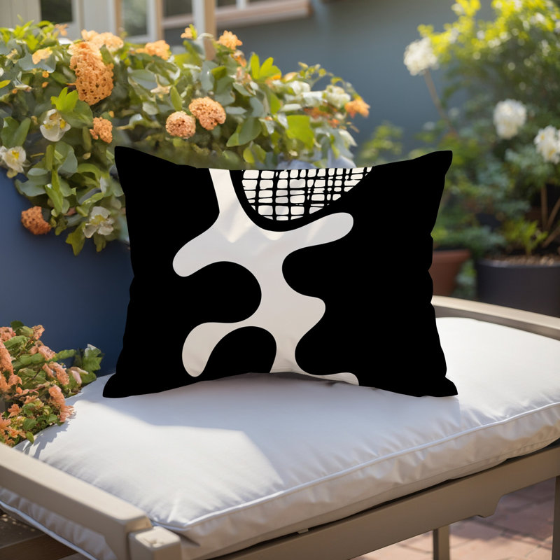 Oreiller rectangulaire réversible intérieur / extérieur Vido, Noir / blanc cassé, H 14 po x l 20 po