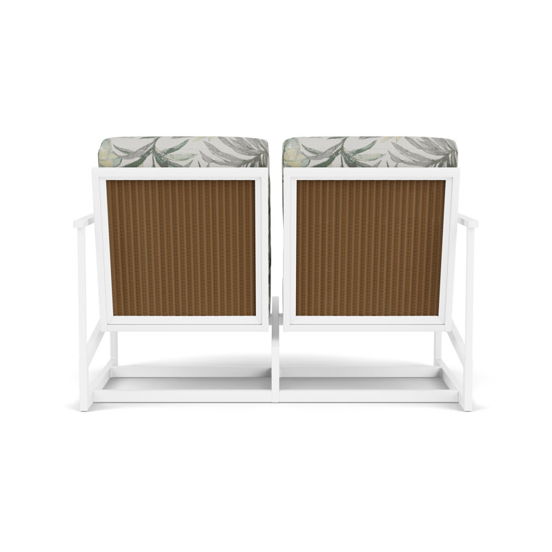 Outdoor Summit Rocker Bench with Cushions, Hickory, Calidora Mist, Matte White