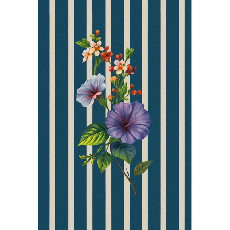 Tapis tissé à motif floral bleu marine Mosso, 3'3" x 4'11"