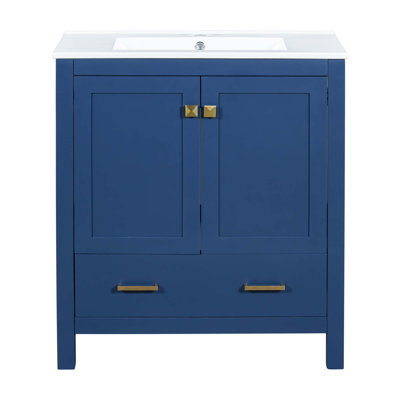 Meuble-lavabo de 30 po avec lavabo simple, meuble-lavabo encastré, armoire de rangement avec 2 portes et un tiroir, fermeture en douceur, rangement multifonctionnel, structure en bois massif