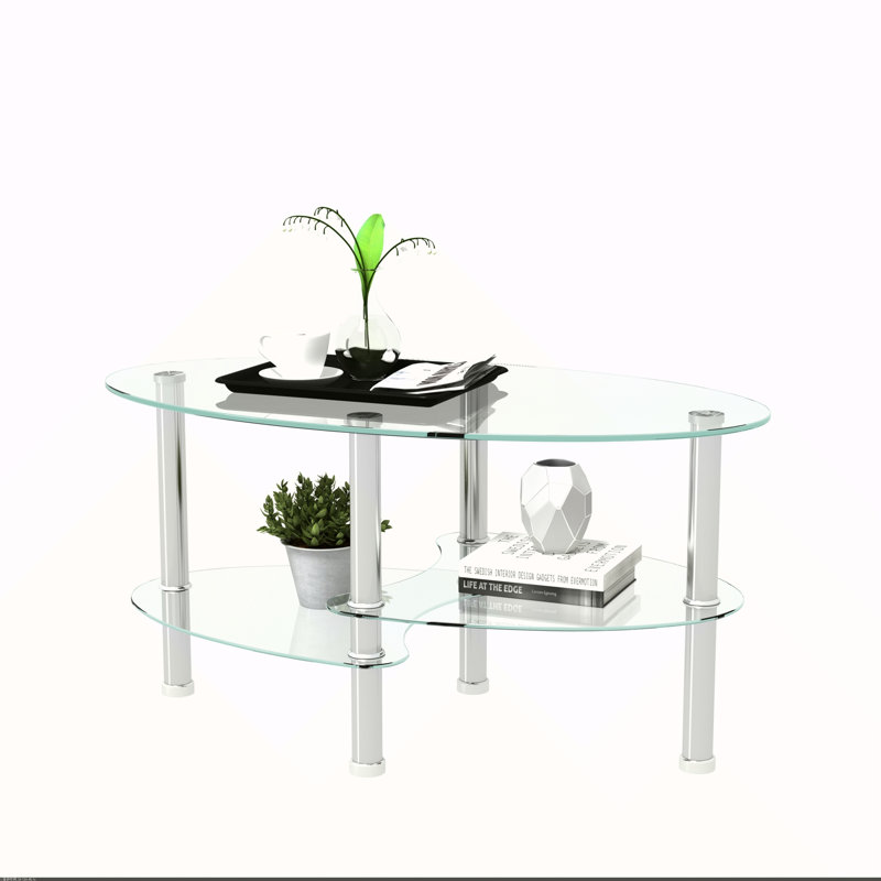 Table basse ovale en verre transparent