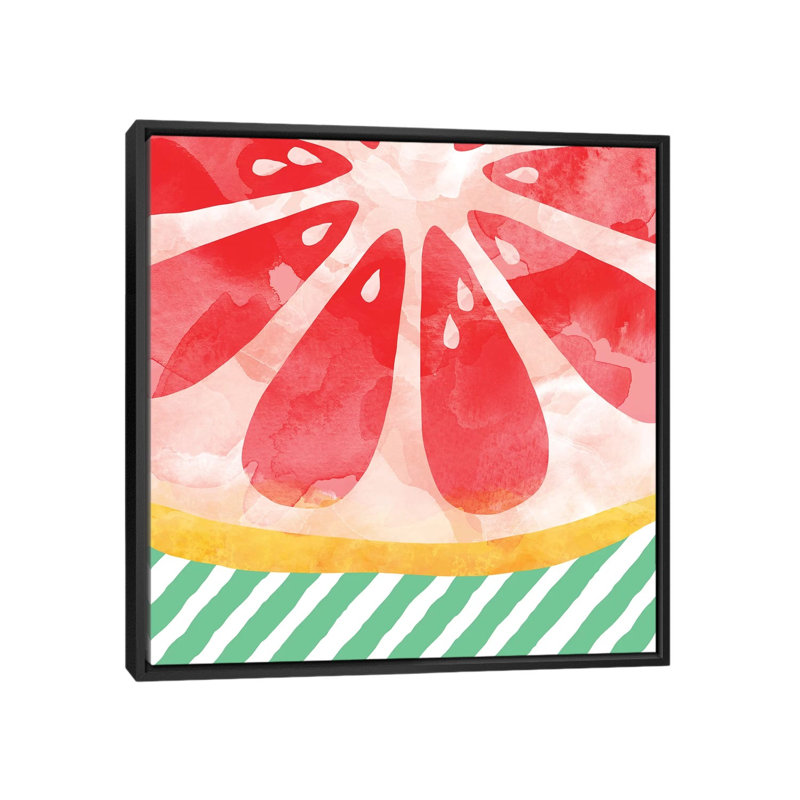 " Red Grapefruit Abstract " by Orara Studio, 18" H x 18" W x 1.5" D, Black Framed Canvas, No Mat