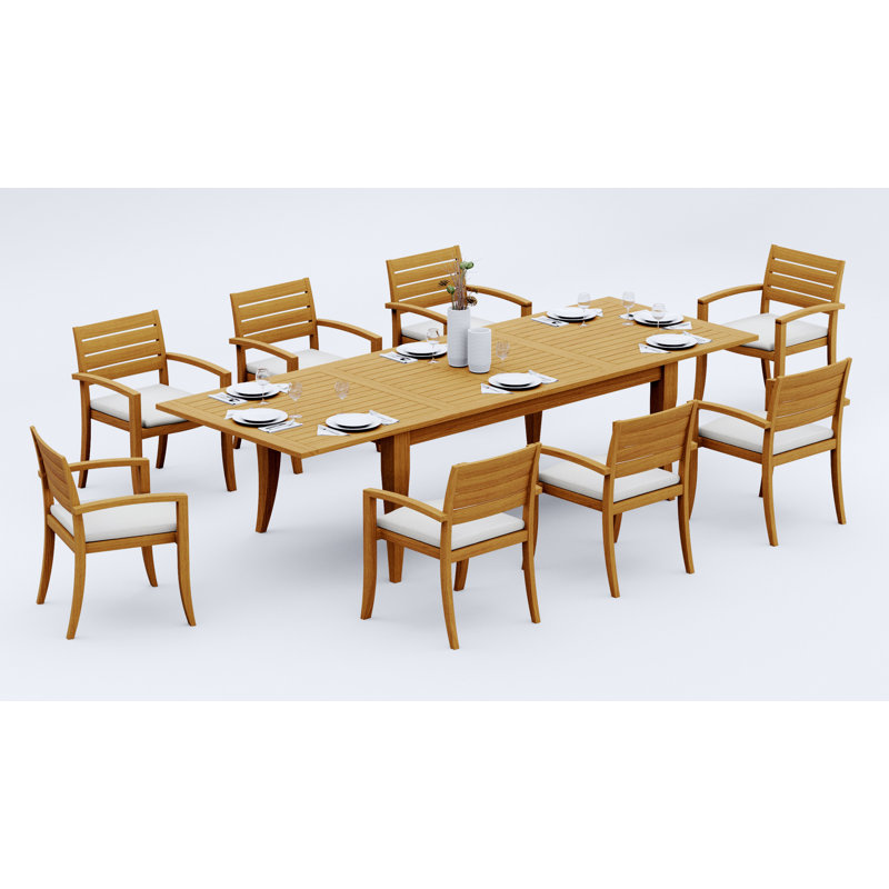Ensemble de salle à manger 13 pièces en bois de teck de qualité A: table rectangulaire à double extension Atnas de 122 po et fauteuils empilables Alvarado # 11TV2812