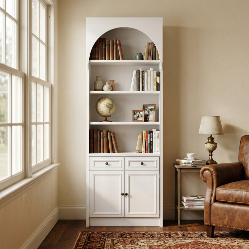86.6'' H Arched Bookcase With 2 Drawers