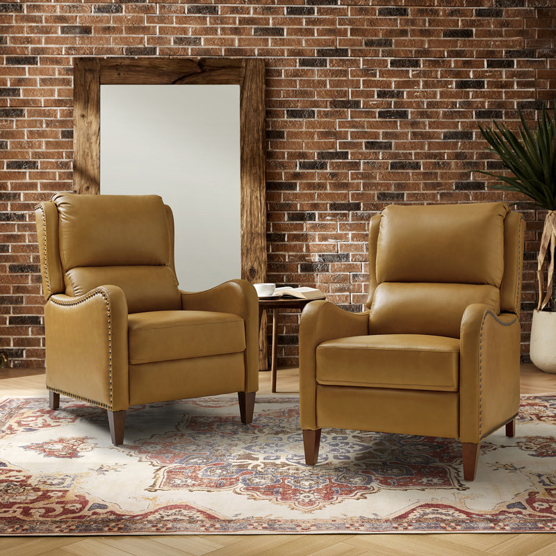 Neliyah 28.75" Wide Genuine Leather Manual Recliner(Set of 2), Camel