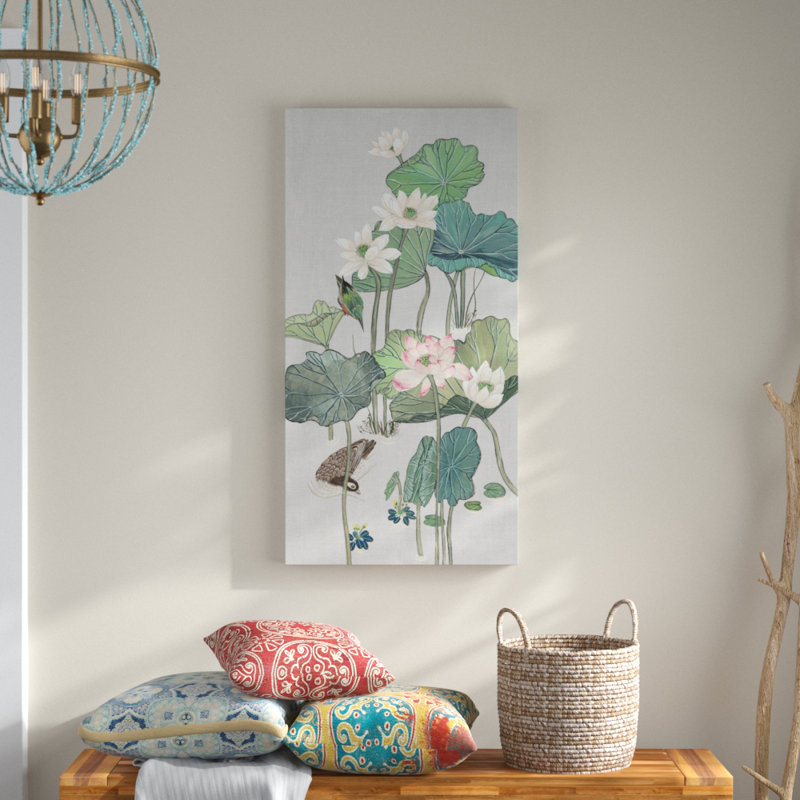 « lotus étang ii », peinture sur toile tendue, H 47 po x l 24 po x P 2 po