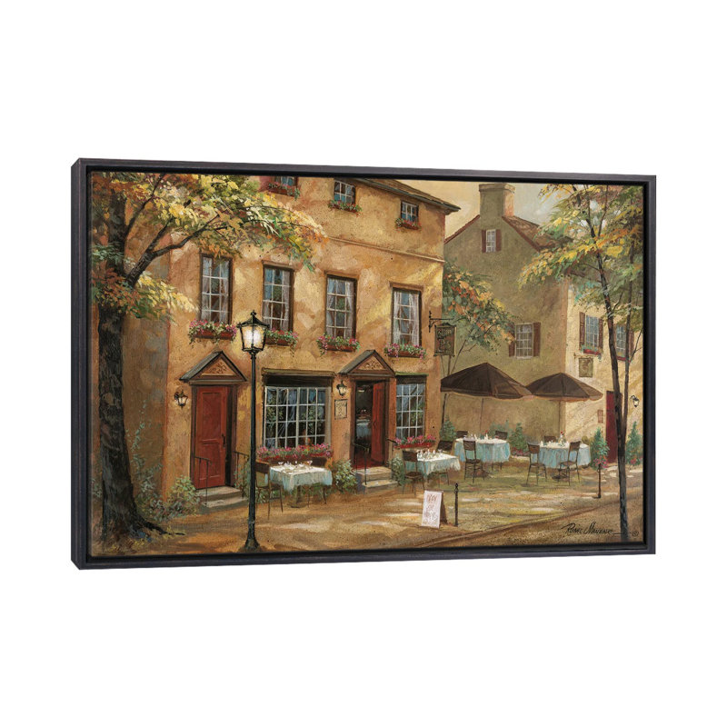 Colleen's pub par Ruane Manning - reproduction d'art, H 26 po x l 40 po x 1,5 po, Toile avec cadre noir patiné, Aucun mat