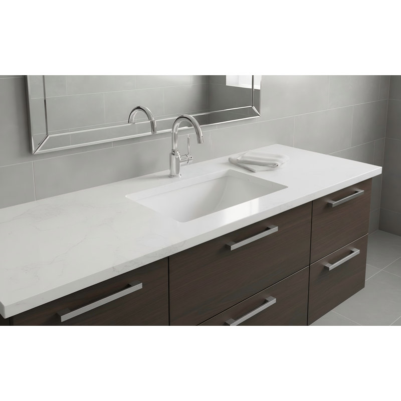 0.25" Rectangular White Ceramic Undermount Bathroom Sink With Overflow Hole