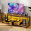 Meuble télé polyvalent avec lumières DEL, prises de courant et beaucoup de rangement pour une installation de divertissement élégante et fonctionnelle.
