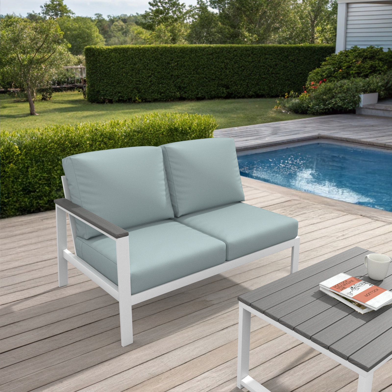 Townsend 55" Sunbrella® Patio Sectional, Left Hand Facing, Bliss Dew