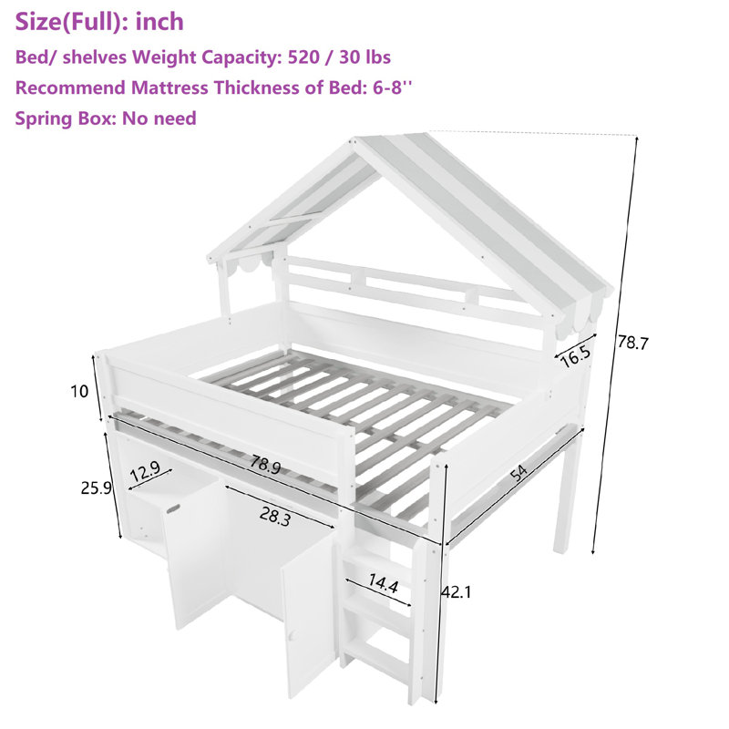 Full Size Loft Bed With House Roof Design & Multi Storage, Green