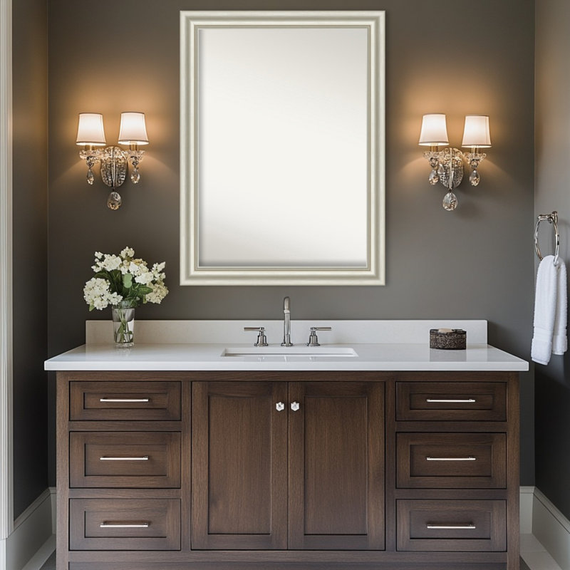 Miroir de salle de bain mural Sophia, Argent argent, 32,5 po x 43,5 po