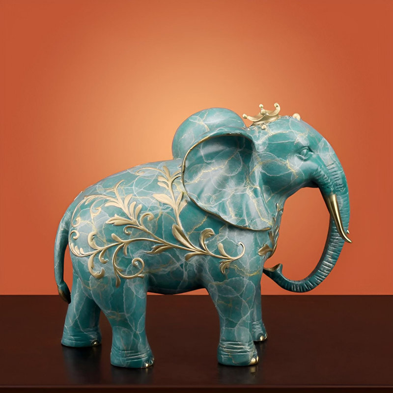 Sculpture artistique d'éléphant en laiton - décor traditionnel chinois, H 8,66 po x l 11,02 po x P 5,12 po