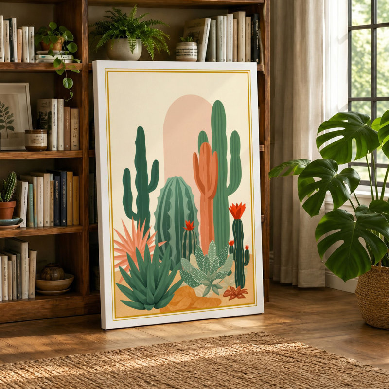 Desert Botanical Study Art Deco 1 Piece Wrapped Canvas Wall Art, 18x12 - 45.7 x 30.5 cm, Sage Border
