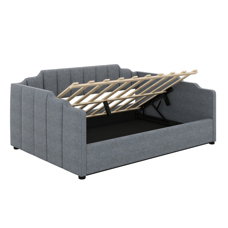 Lit de jour rembourré avec rangement inférieur, Gris