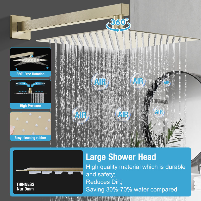 12 in.shower faucet, Brushed Gold