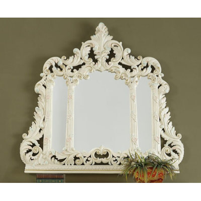 White Gloss Hand Carved Wall Mirror with Pastel Highlights
