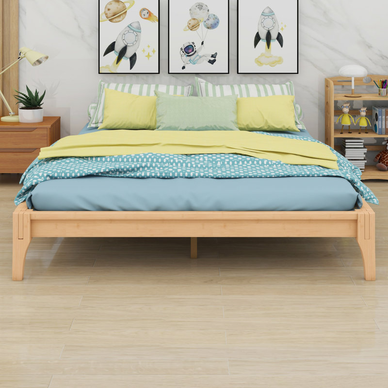 Base de lit plateforme en bois avec support à lattes, Naturel