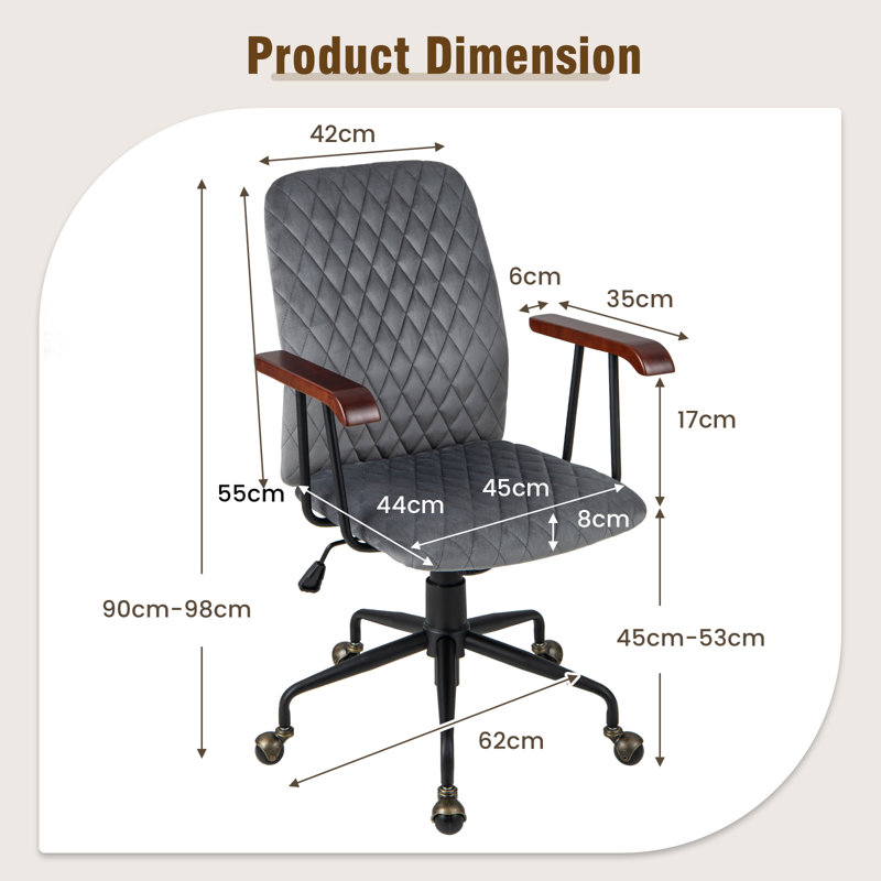 Milaina Velvet Office Chair, Grey