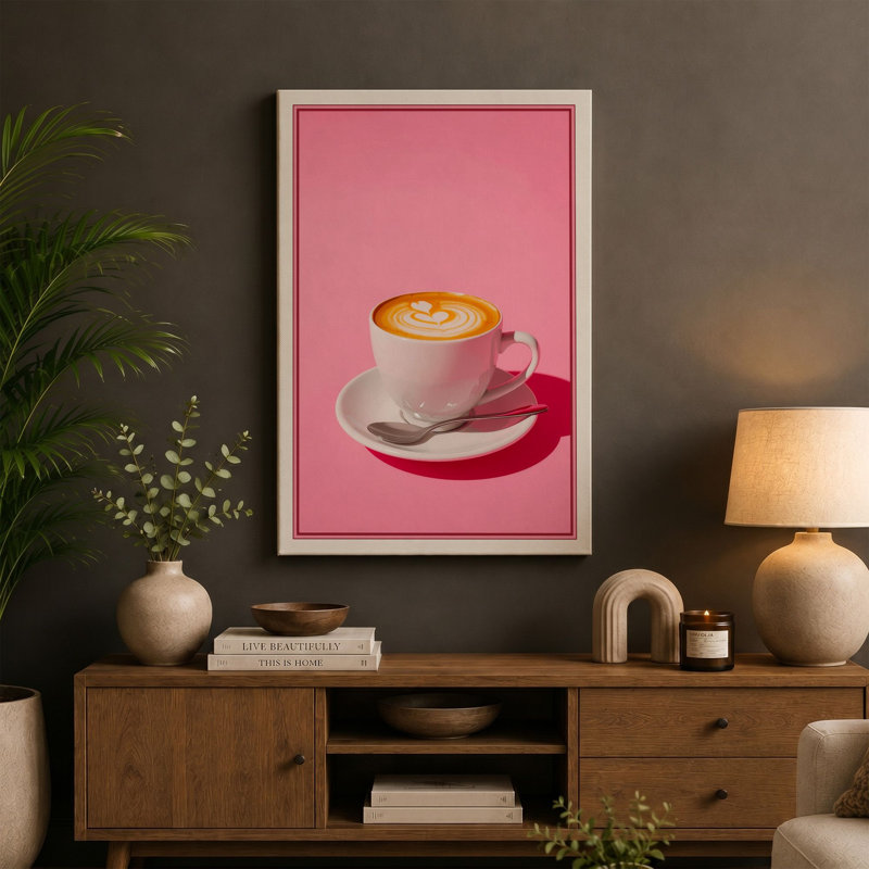 Coffee with Latte Art Modern - Wrapped Canvas, 24x16 - 61.0 x 40.6 cm, Terracotta Border