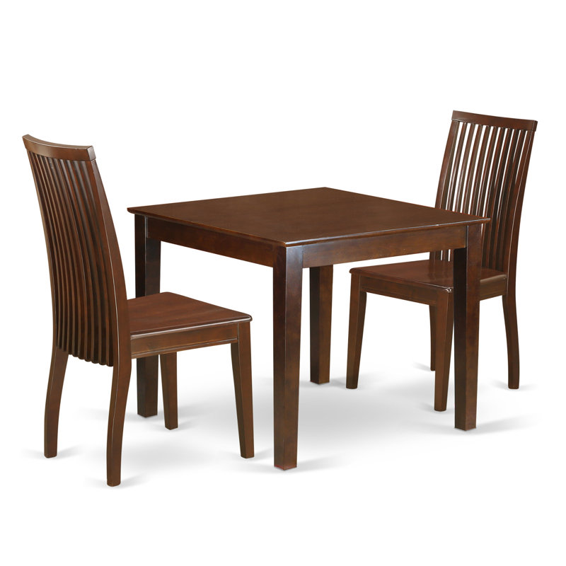 Ensemble de table de salle à manger 3 pièces moderne comprenant une table carrée en bois et 2 chaises de salle à manger, acajou