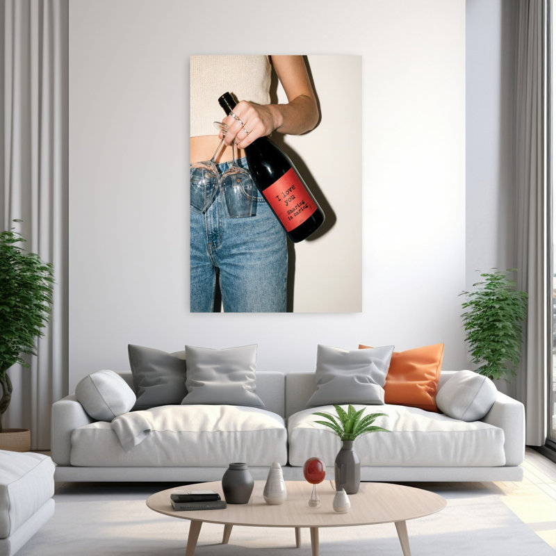 Partage de l'amour et du vin, art mural romantique moderne, H 60 po x l 40 po